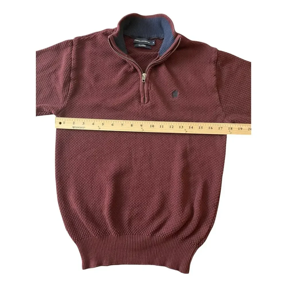 French Connection Classic Burgundy Quarter-Zip Knit Sweater Size Small